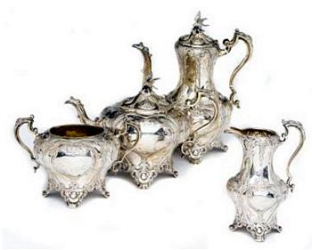 VICTORIAN TEA AND COFFEE SERVICE, of Melon Pattern